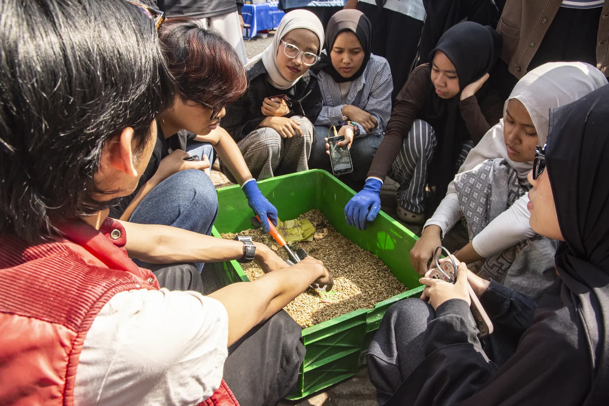 Peserta lokakarya Ngadaur memilah sampah organik di krat maggot BSF